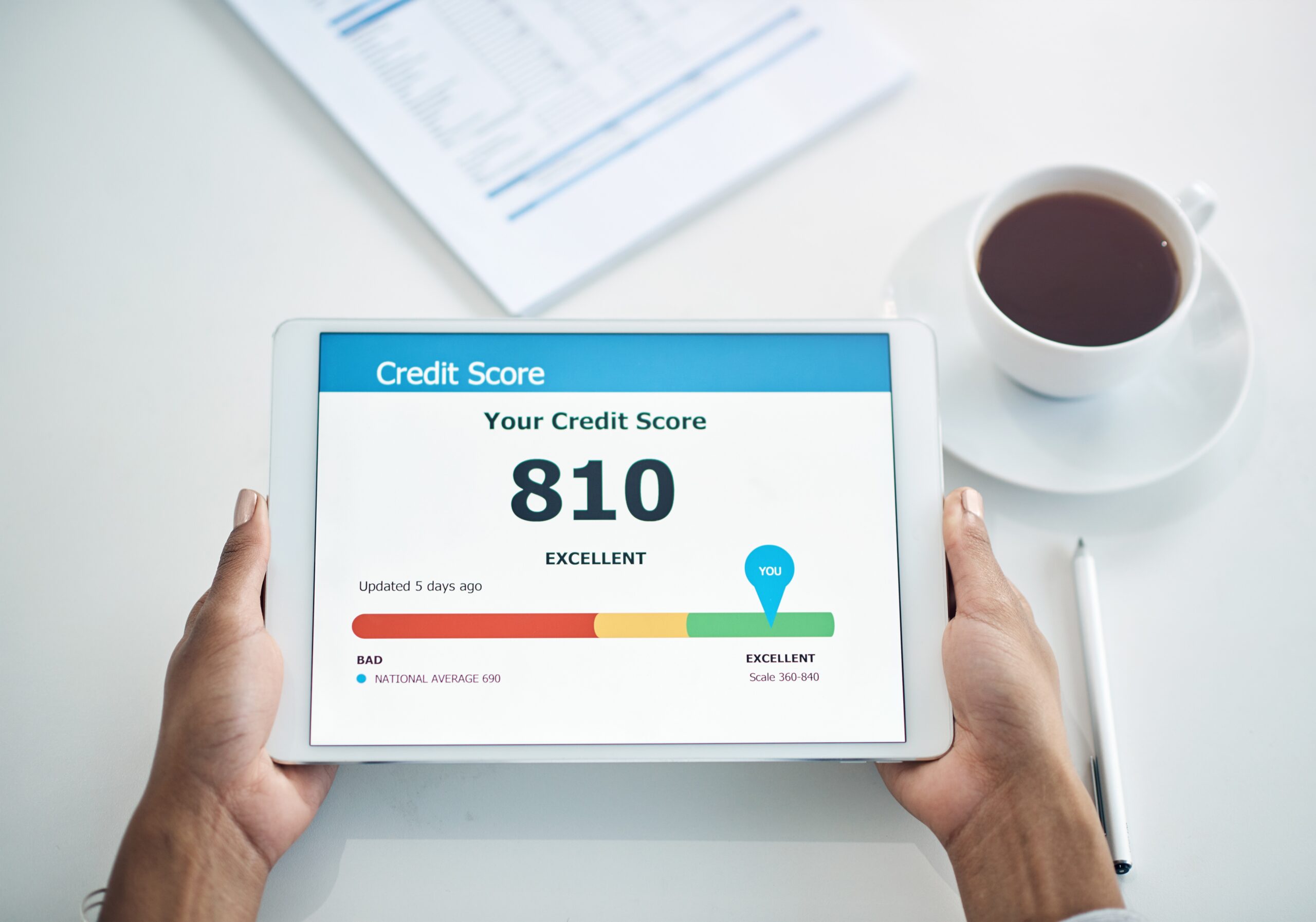 Tablet,,Hands,And,Credit,Score,App,With,Financial,Ranking,For